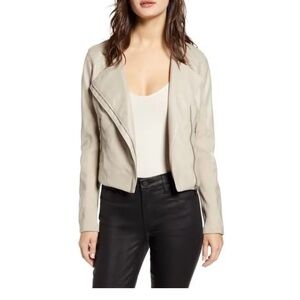 BLANKNYC Record Breaker Collarless Faux Leather Moto Jacket